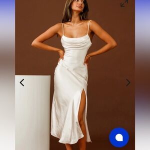Selfie Leslie Cream Satin Maxi Dress
